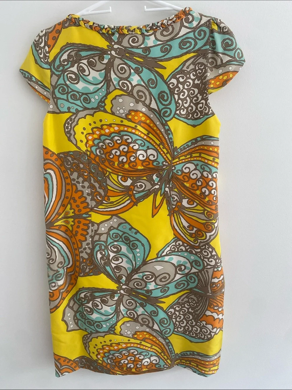 Kate Spade Silk Butterfly Shift Dress Teal Amber Citrus LARGE